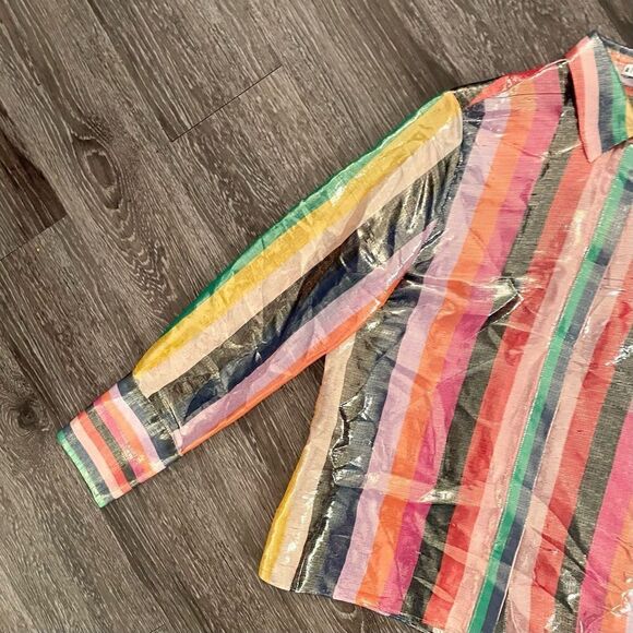 Alice + Olivia Rainbow Willa Metallic Striped Shirt - Picture 2 of 6